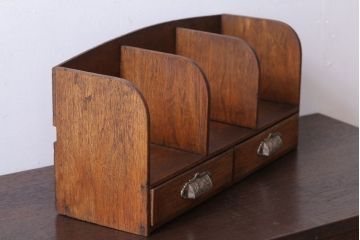 アンティーク雑貨　和製アンティーク　古い木のレトロな引き出し付き本立て