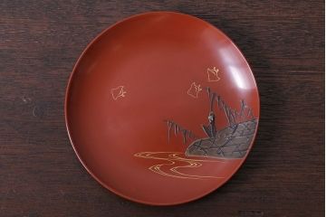 アンティーク雑貨　アンティーク　大正〜昭和初期!千鳥の図　木製蒔絵皿6枚(漆器)