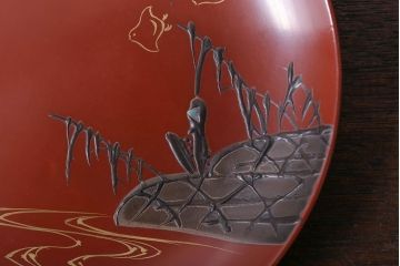 アンティーク雑貨　アンティーク　大正〜昭和初期!千鳥の図　木製蒔絵皿6枚(漆器)