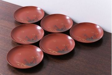 アンティーク雑貨　アンティーク　大正〜昭和初期!千鳥の図　木製蒔絵皿6枚(漆器)