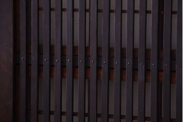 古民具・骨董　裏障子付き!古い木のガラス帯格子戸2枚セット