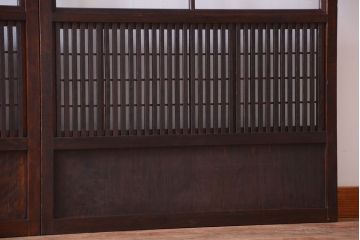 古民具・骨董　裏障子付き!古い木のガラス帯格子戸2枚セット