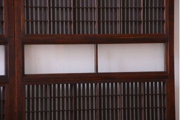 古民具・骨董　裏障子付き!古い木のガラス帯格子戸2枚セット