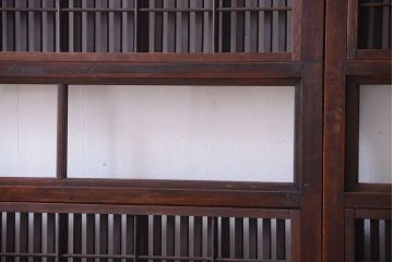 古民具・骨董　裏障子付き!古い木のガラス帯格子戸2枚セット
