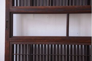 古民具・骨董　裏障子付き!古い木のガラス帯格子戸2枚セット