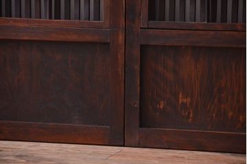 古民具・骨董　裏障子付き!古い木のガラス帯格子戸2枚セット