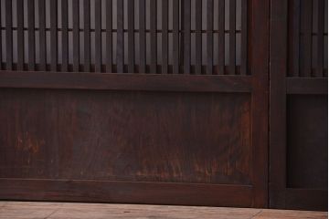 古民具・骨董　裏障子付き!古い木のガラス帯格子戸2枚セット