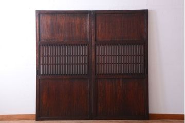 古民具・骨董　明治〜大正期　裏結霜ガラス入り!古い格子帯戸2枚セット(ガラス帯戸)