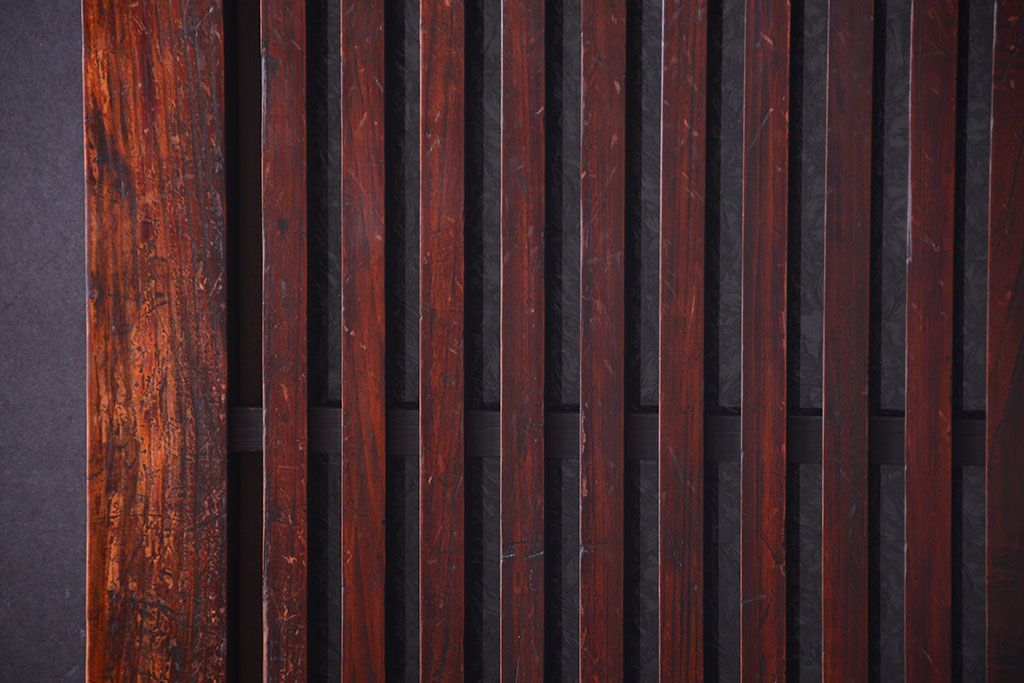 古民具・骨董　明治〜大正期　裏結霜ガラス入り!古い格子帯戸2枚セット(ガラス帯戸)