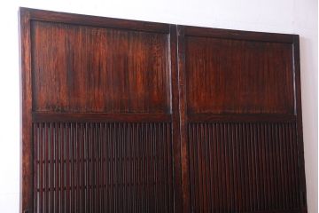 古民具・骨董　明治〜大正期　裏結霜ガラス入り!古い格子帯戸2枚セット(ガラス帯戸)