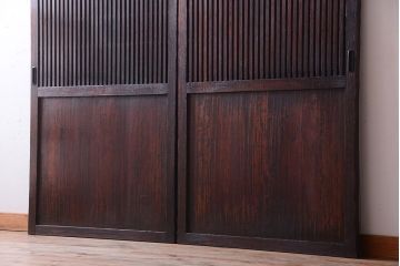 古民具・骨董　明治〜大正期　裏結霜ガラス入り!古い格子帯戸2枚セット(ガラス帯戸)