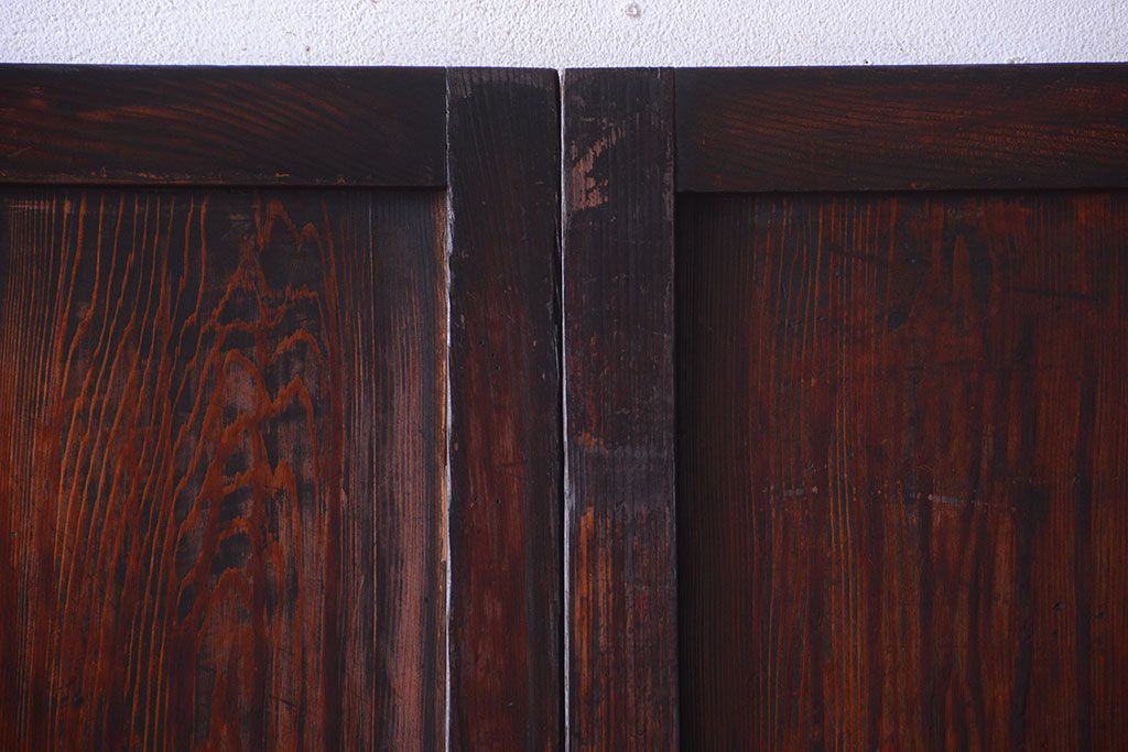 古民具・骨董　明治〜大正期　裏結霜ガラス入り!古い格子帯戸2枚セット(ガラス帯戸)