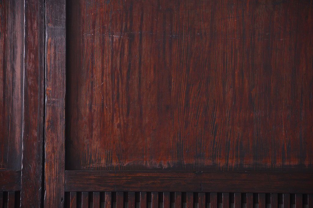 古民具・骨董　明治〜大正期　裏結霜ガラス入り!古い格子帯戸2枚セット(ガラス帯戸)