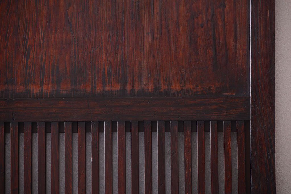 古民具・骨董　明治〜大正期　裏結霜ガラス入り!古い格子帯戸2枚セット(ガラス帯戸)