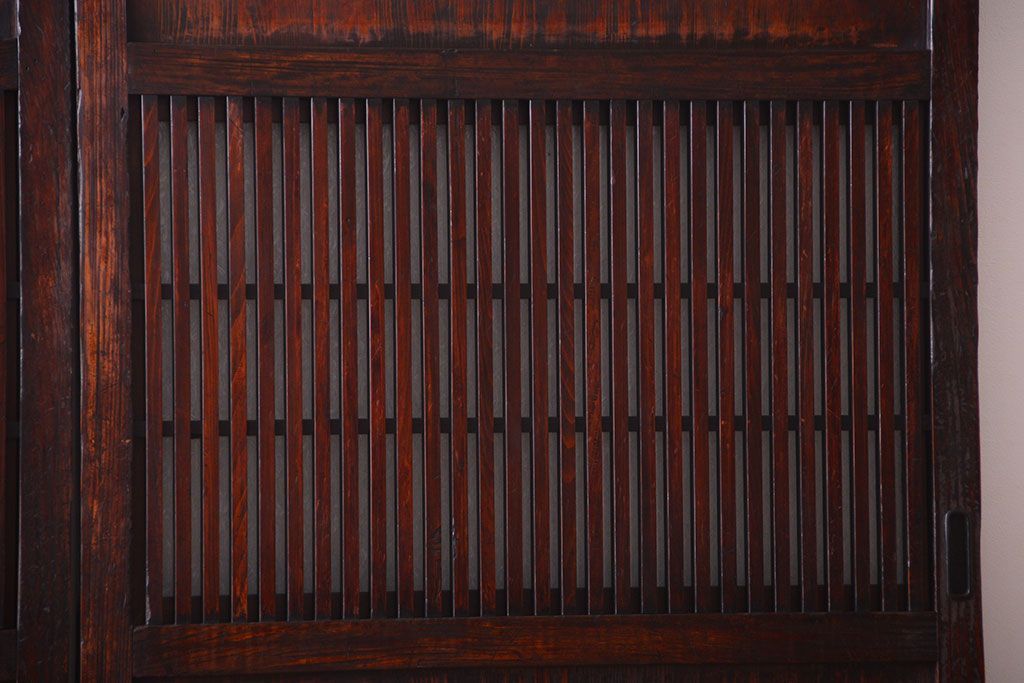 古民具・骨董　明治〜大正期　裏結霜ガラス入り!古い格子帯戸2枚セット(ガラス帯戸)