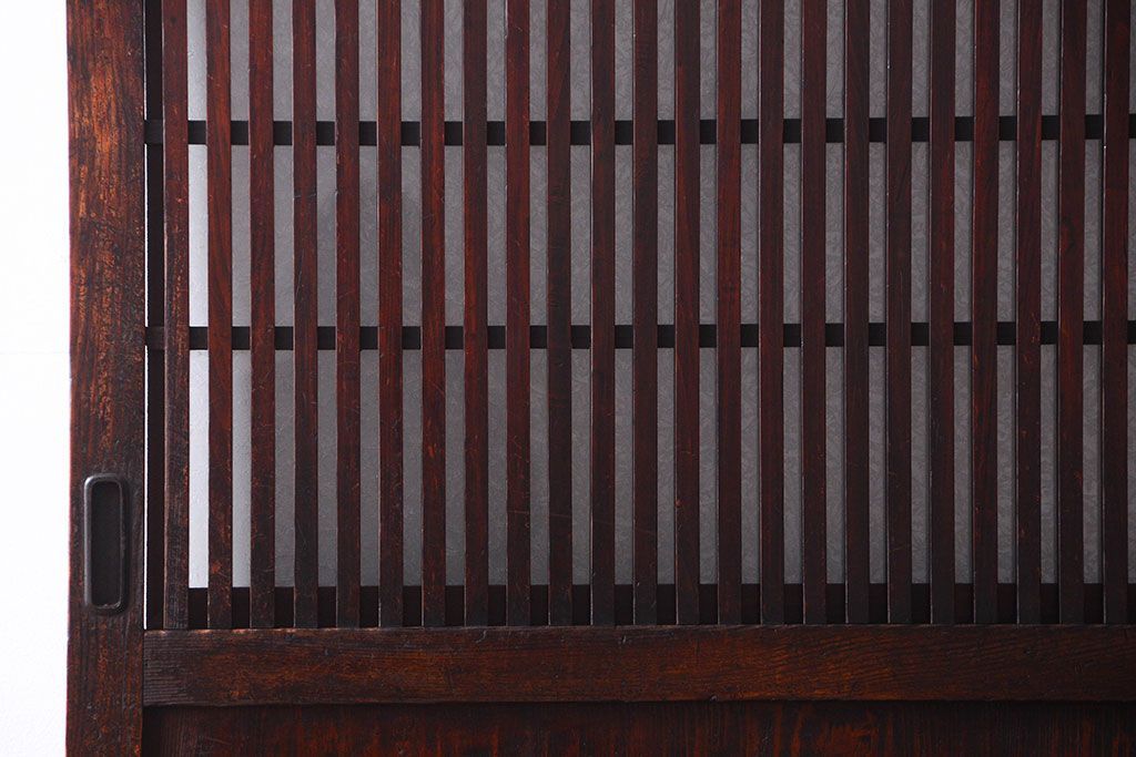 古民具・骨董　明治〜大正期　裏結霜ガラス入り!古い格子帯戸2枚セット(ガラス帯戸)
