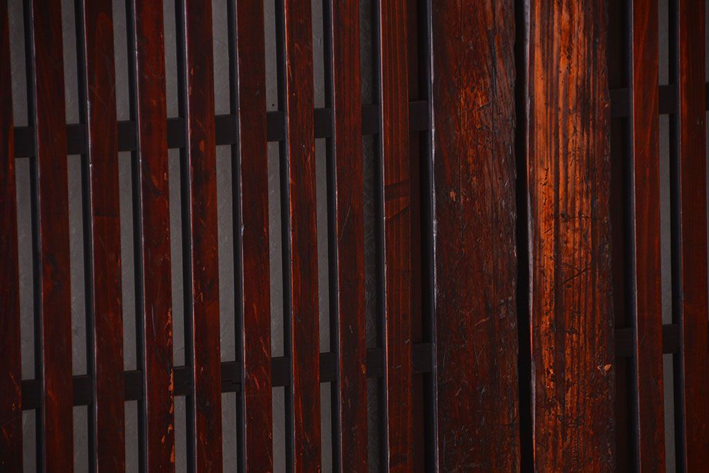 古民具・骨董　明治〜大正期　裏結霜ガラス入り!古い格子帯戸2枚セット(ガラス帯戸)