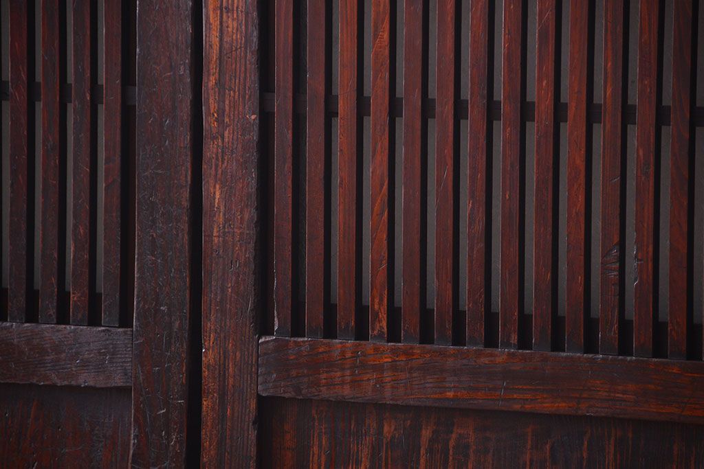 古民具・骨董　明治〜大正期　裏結霜ガラス入り!古い格子帯戸2枚セット(ガラス帯戸)