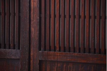 古民具・骨董　明治〜大正期　裏結霜ガラス入り!古い格子帯戸2枚セット(ガラス帯戸)