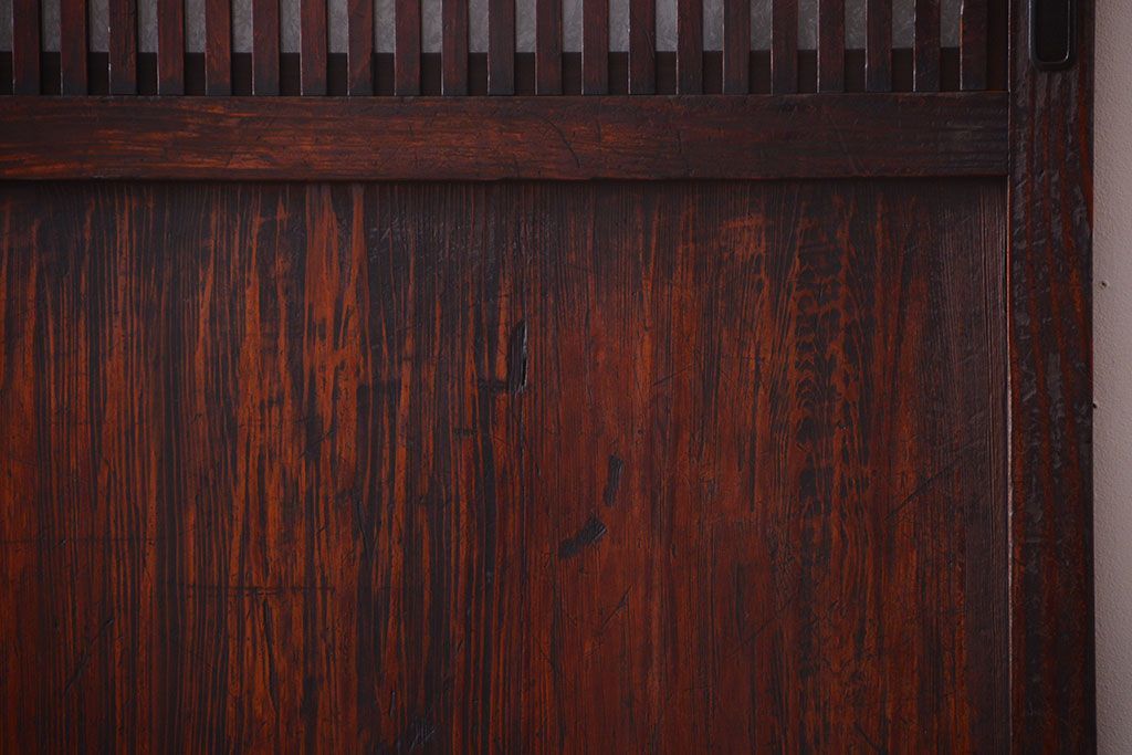 古民具・骨董　明治〜大正期　裏結霜ガラス入り!古い格子帯戸2枚セット(ガラス帯戸)