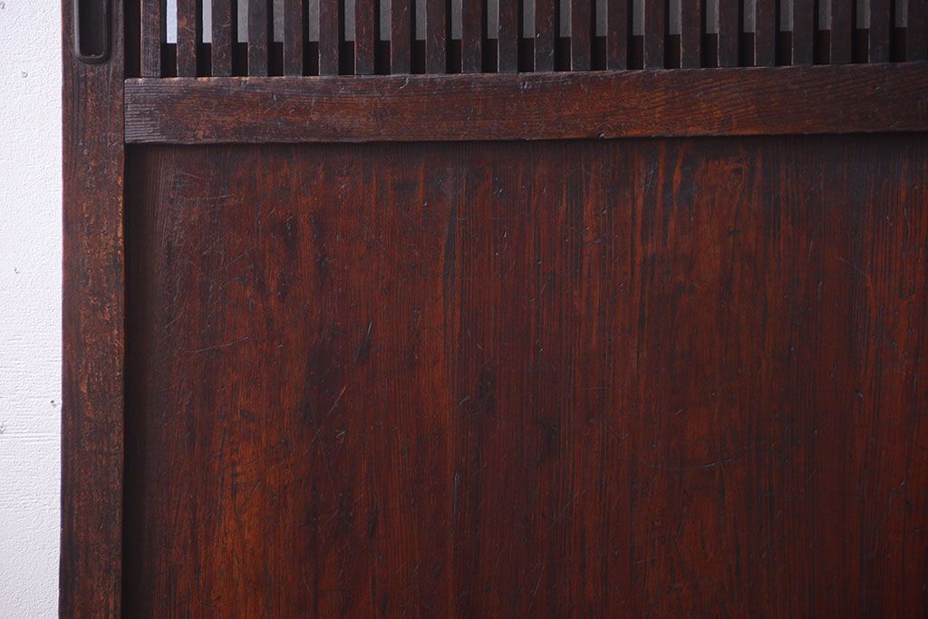 古民具・骨董　明治〜大正期　裏結霜ガラス入り!古い格子帯戸2枚セット(ガラス帯戸)