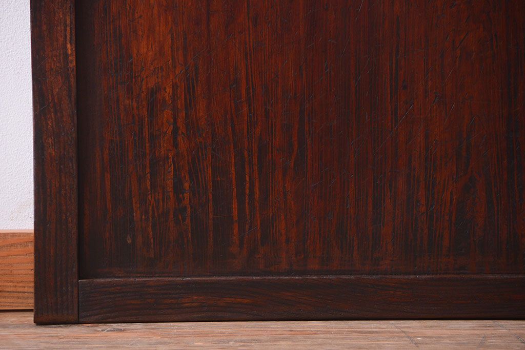 古民具・骨董　明治〜大正期　裏結霜ガラス入り!古い格子帯戸2枚セット(ガラス帯戸)