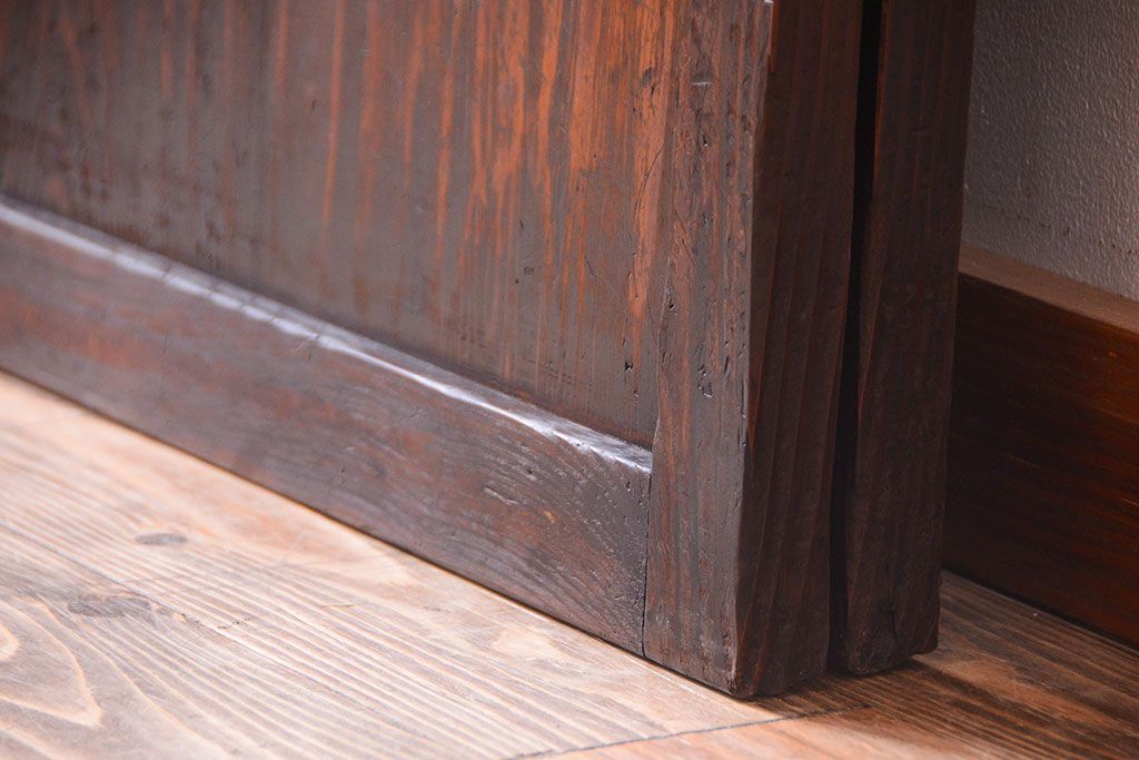 古民具・骨董　明治〜大正期　裏結霜ガラス入り!古い格子帯戸2枚セット(ガラス帯戸)