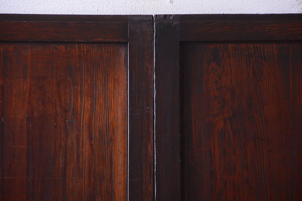 古民具・骨董　明治〜大正期　裏結霜ガラス入り!古い格子帯戸2枚セット(ガラス帯戸)