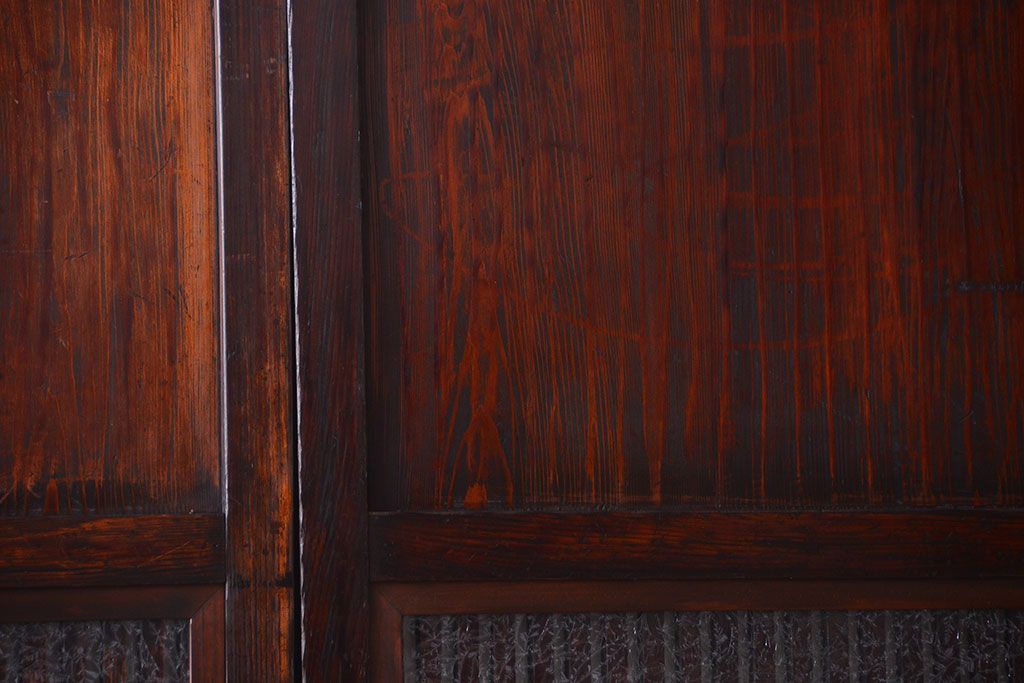 古民具・骨董　明治〜大正期　裏結霜ガラス入り!古い格子帯戸2枚セット(ガラス帯戸)