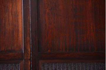 古民具・骨董　明治〜大正期　裏結霜ガラス入り!古い格子帯戸2枚セット(ガラス帯戸)