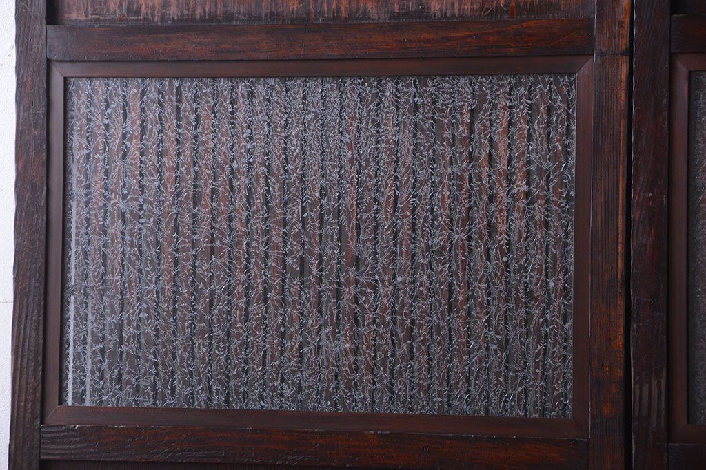 古民具・骨董　明治〜大正期　裏結霜ガラス入り!古い格子帯戸2枚セット(ガラス帯戸)