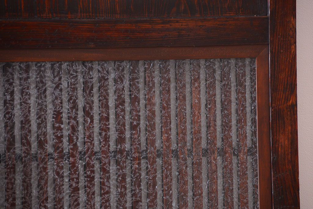 古民具・骨董　明治〜大正期　裏結霜ガラス入り!古い格子帯戸2枚セット(ガラス帯戸)