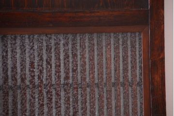 古民具・骨董　明治〜大正期　裏結霜ガラス入り!古い格子帯戸2枚セット(ガラス帯戸)