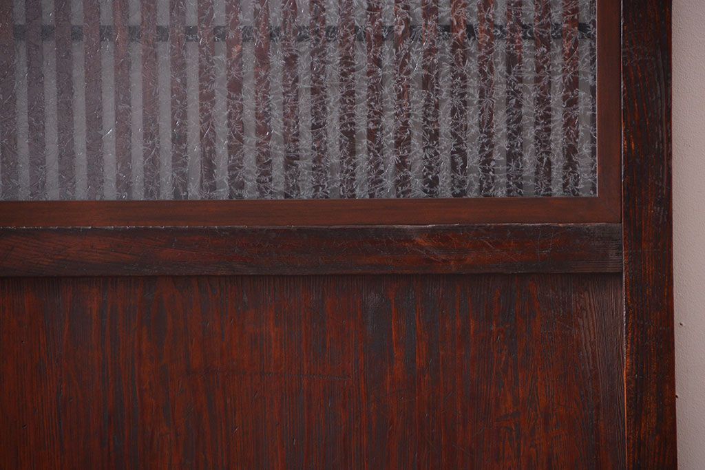 古民具・骨董　明治〜大正期　裏結霜ガラス入り!古い格子帯戸2枚セット(ガラス帯戸)