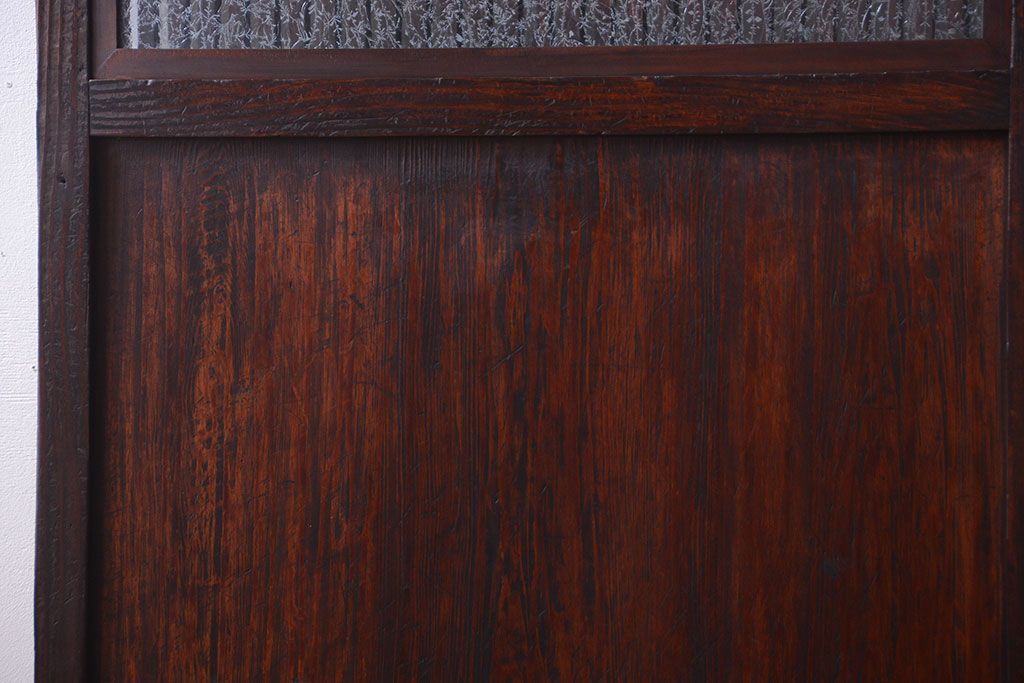 古民具・骨董　明治〜大正期　裏結霜ガラス入り!古い格子帯戸2枚セット(ガラス帯戸)