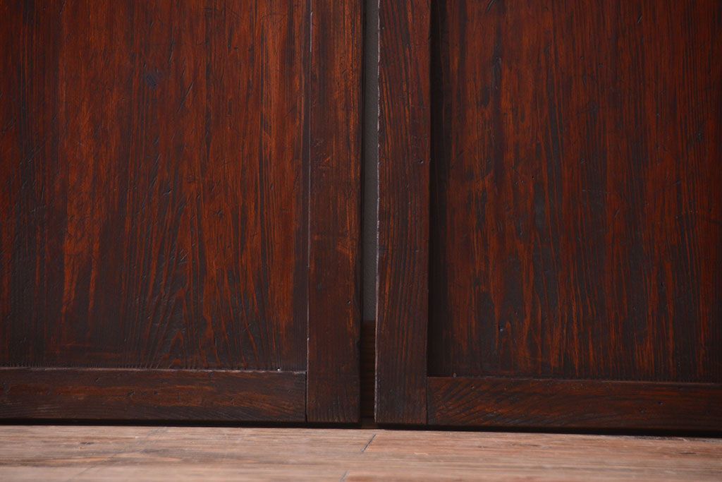 古民具・骨董　明治〜大正期　裏結霜ガラス入り!古い格子帯戸2枚セット(ガラス帯戸)