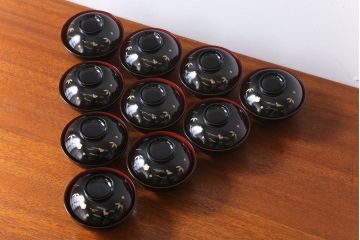 アンティーク雑貨　アンティーク　昭和初期　蒔絵木製椀10客(漆器)(1)