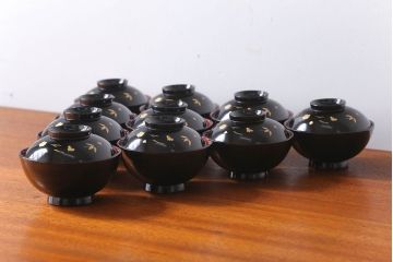 アンティーク雑貨　アンティーク　昭和初期　蒔絵木製椀10客(漆器)(1)