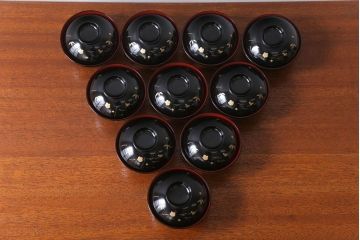 アンティーク雑貨　アンティーク　昭和初期　蒔絵木製椀10客(漆器)(1)