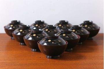 アンティーク雑貨　アンティーク　昭和初期　蒔絵木製椀10客(漆器)(1)