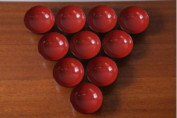 アンティーク雑貨　アンティーク　昭和初期　蒔絵木製椀10客(漆器)(1)