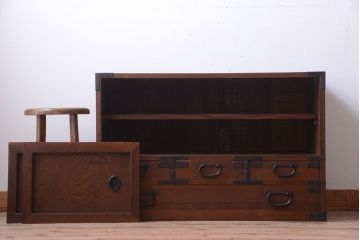 アンティーク家具　古民具・骨董　厚手金具の時代箪笥ローボード(1)