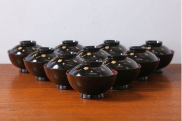 アンティーク雑貨　アンティーク　昭和初期!蒔絵木製椀10客(漆器)(2)