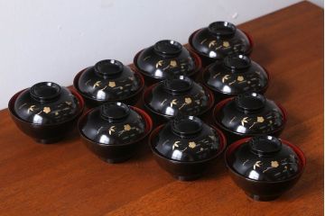 アンティーク雑貨　アンティーク　昭和初期!蒔絵木製椀10客(漆器)(2)