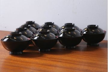 アンティーク雑貨　アンティーク　昭和初期!蒔絵木製椀10客(漆器)(2)