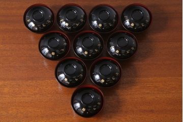 アンティーク雑貨　アンティーク　昭和初期!蒔絵木製椀10客(漆器)(2)