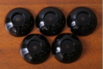 アンティーク雑貨　和製アンティーク　大正〜昭和初期　輪島塗木製蒔絵椀5客(4)