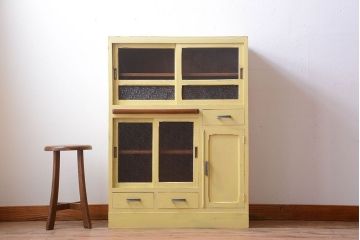 アンティーク家具　アンティークペイント　作業台付き!小さなキッチンキャビネット(食器棚・カップボード)