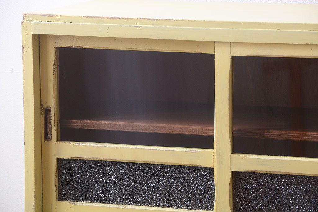 アンティーク家具　アンティークペイント　作業台付き!小さなキッチンキャビネット(食器棚・カップボード)