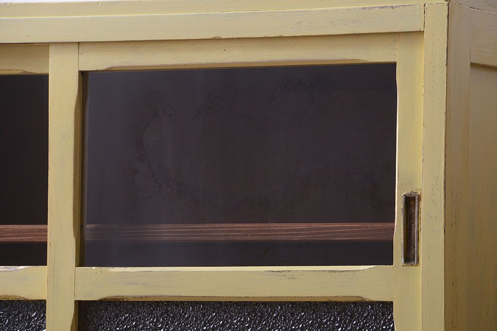 アンティーク家具　アンティークペイント　作業台付き!小さなキッチンキャビネット(食器棚・カップボード)